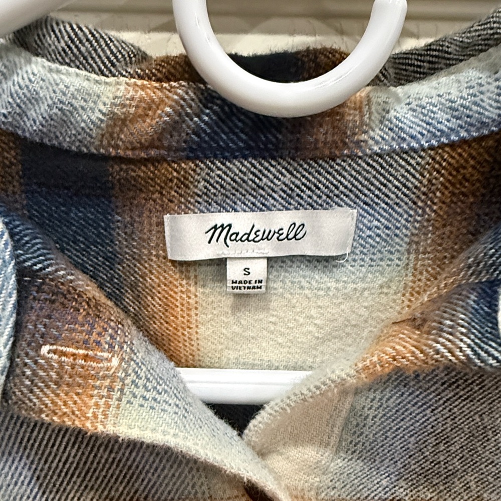 Madewell Westlake Flannel Plaid Shirt in Blue and Brown Small - Picture 2 of 4